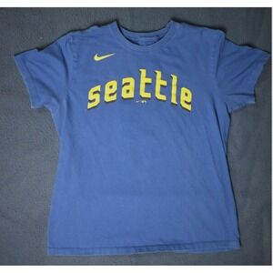 Nike Seattle Mariners Baseball T Shirt Blue Yellow Mens Large